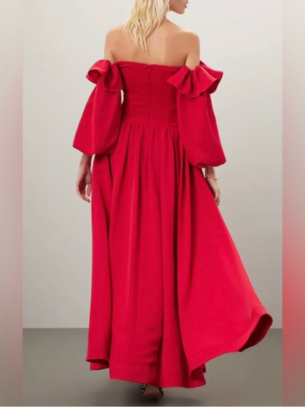 Zac Posen Off-the-Shoulder Voluminous Sleeve Red Evening Gown